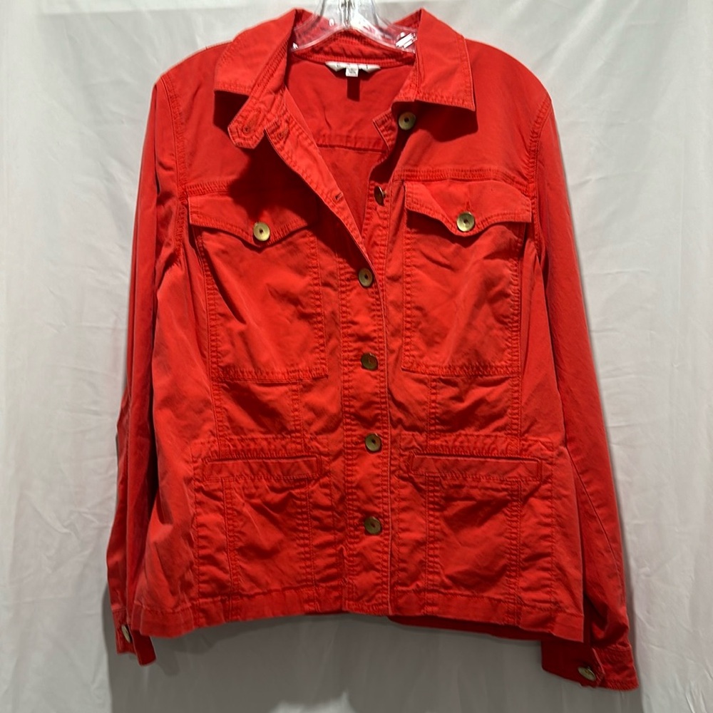 Cabi Taylor Utility Ruffle Back Button Down Jacket SZ L